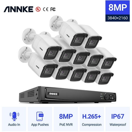 ANNKE 4K Ultra HD PoE Network Video Security System 8CH 4K H.265 Surveillance NVR 12x4K HD IP67 POE CCTV Cameras without HDD