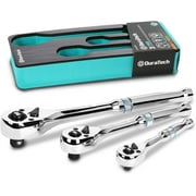DURATECH 3-Piece Ratchet Set, 1/4", 3/8", 1/2" Drive Ratchet Handle, 90-Tooth, Quick-release Reversible, CR-V, with EVA Organizer