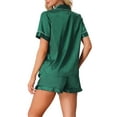 thumbnail image 3 of INSPIRE CHIC Womens Pajama Set Satin Silky 2 Piece Lounge Sets Ruffle Button Down Short Sleeve Shirt Shorts Sleepwear S Green, 3 of 6