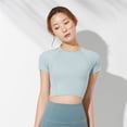 thumbnail image 1 of Ropa de yoga de otoño, blusa, mallas deportivas, camiseta de manga corta, ropa de fitness de secado rápido para mujer, ajustada y corta, 1 of 5