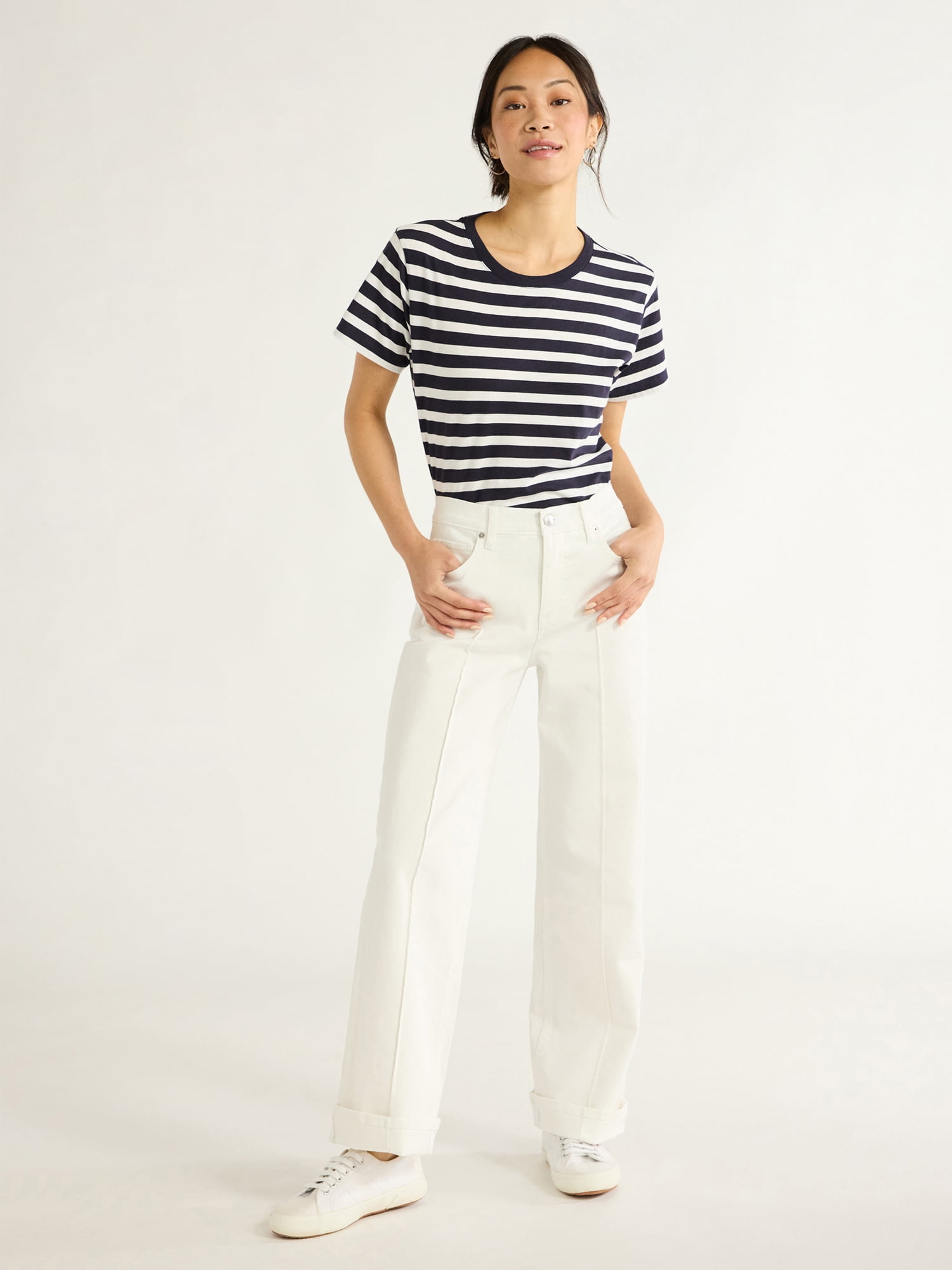 Free Assembly Women's Wide Leg High Rise Pintuck Jeans, 29” Inseam, Sizes 0-20