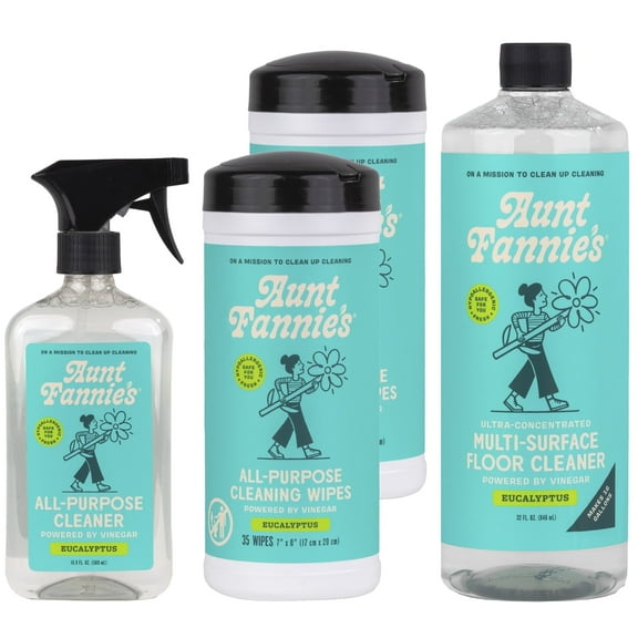 Aunt Fannie's Vinegar Cleaning Kit: Spray, Wipes & Floor Cleaner, Eucalyptus