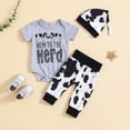 thumbnail image 2 of Gerichy Newborn Baby Boy Outfit Coming Home Outfits Letter Cow Prints Short Sleeve Romper Pants Hat Set 3Pcs Infant Boy Clothes 0 3 6 9 12 Month, 2 of 4