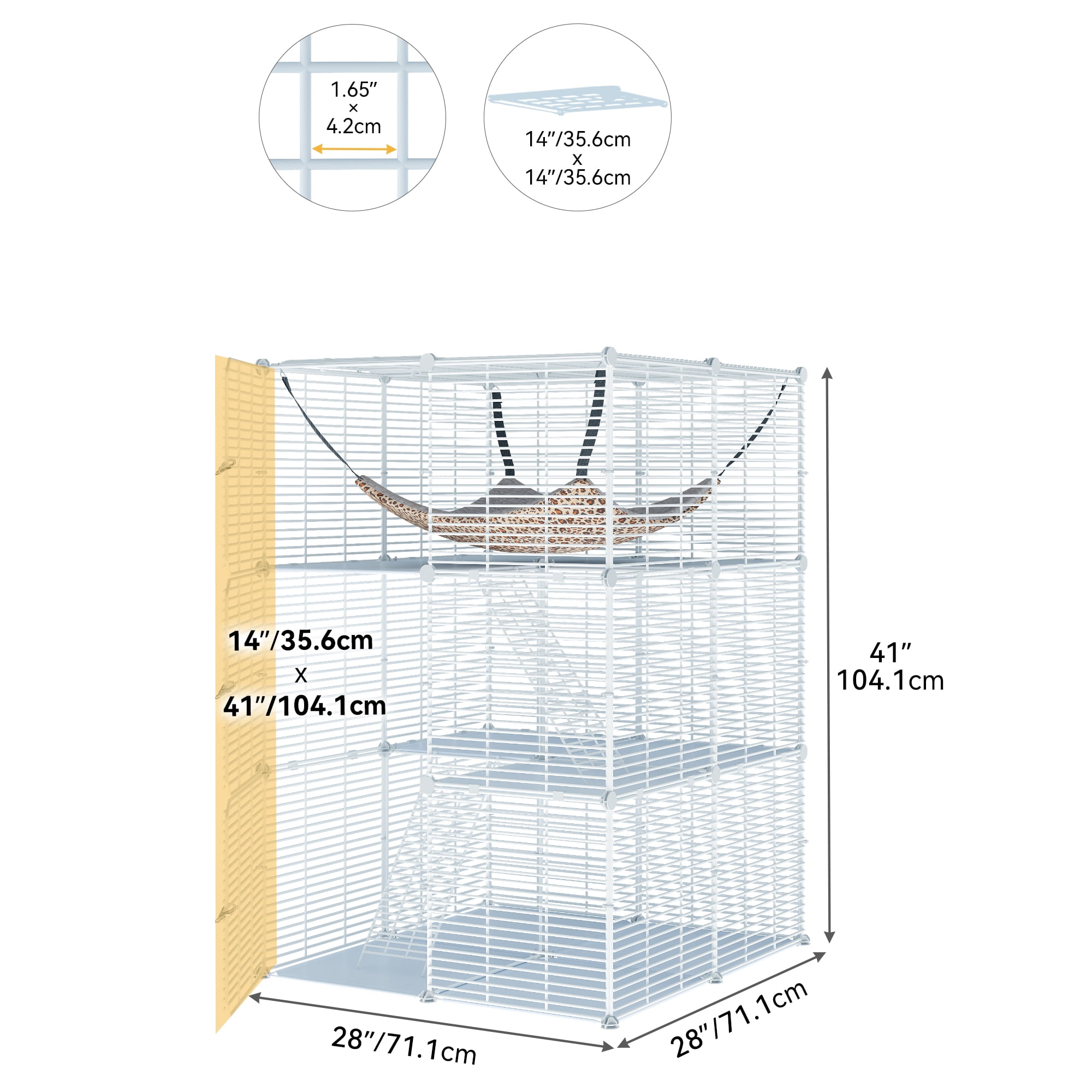 Uforic 3-Tier Indoor Cat Cage with Extra Large Hammock for 1-2 Cats - 28"L x 28"W x 41"H,White