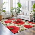 thumbnail image 3 of 4'x6' Area Rugs, Red Flowers Indoor Outdoor Area Rug for Living Room Bedroom, Country Botanical Poppy Blossom Floral Beige Washable Bathroom Rugs Kitchen Floor Carpet Mats Home Decor Aesthetic, 3 of 8