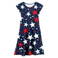 thumbnail image 4 of KONDYS Girls Princess Ruffle Dress 4Th Of July Independence Day Striped Star USA Flag Print Flutter Sleeve Tiered Red White Blue A Line With Pockets Casual Summer Beach Sundress Size 6-7Y, 4 of 5
