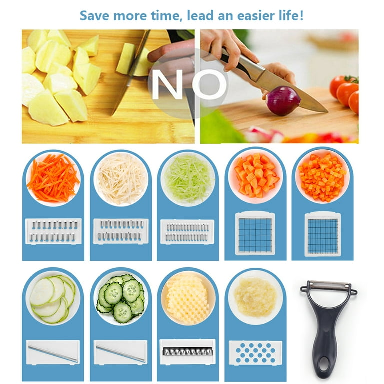13 In 1 Multifunctional Food Dicer Onion Cutter, Slicer with Container, 10  Interchangeable Stainless Steel Blades 