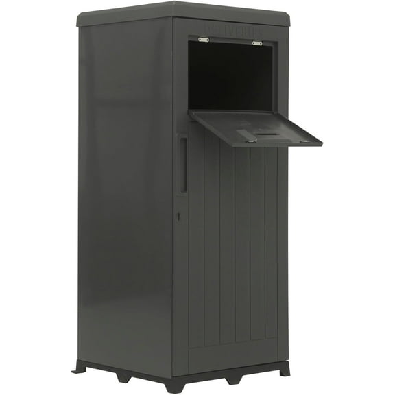 Package Delivery Box for Outside, Large Resin Storage with Lockable Door, Anti-Theft Parcel Drop Boxes for Porch, House, Black