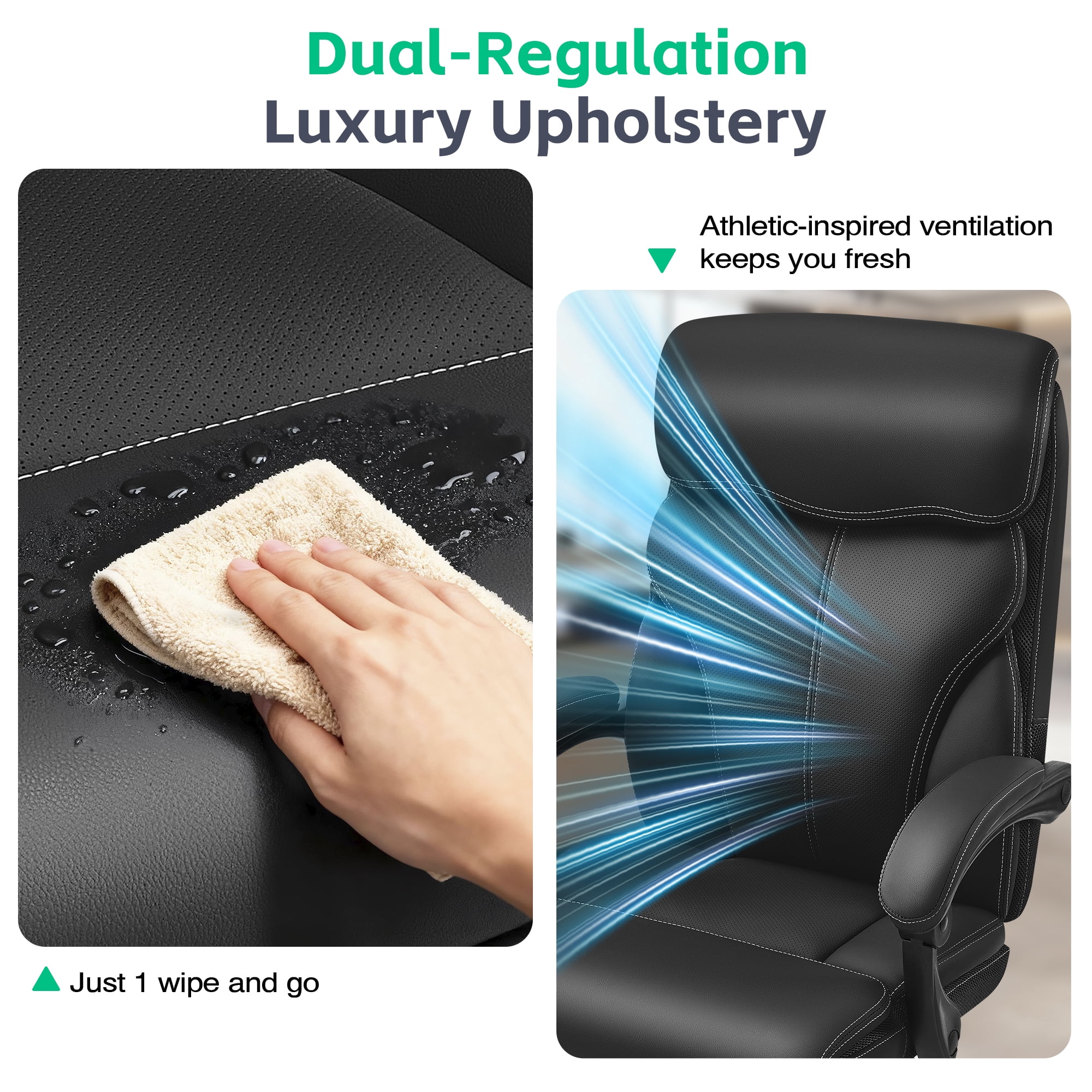 Dhole Ergonomic Office Chair with Footrest, High-Back Desk Chair with Lumbar Support and Flip-Up Arms, PU Leather Swivel Computer Task Chair for Home Office, Adjustable Rolling Chair
