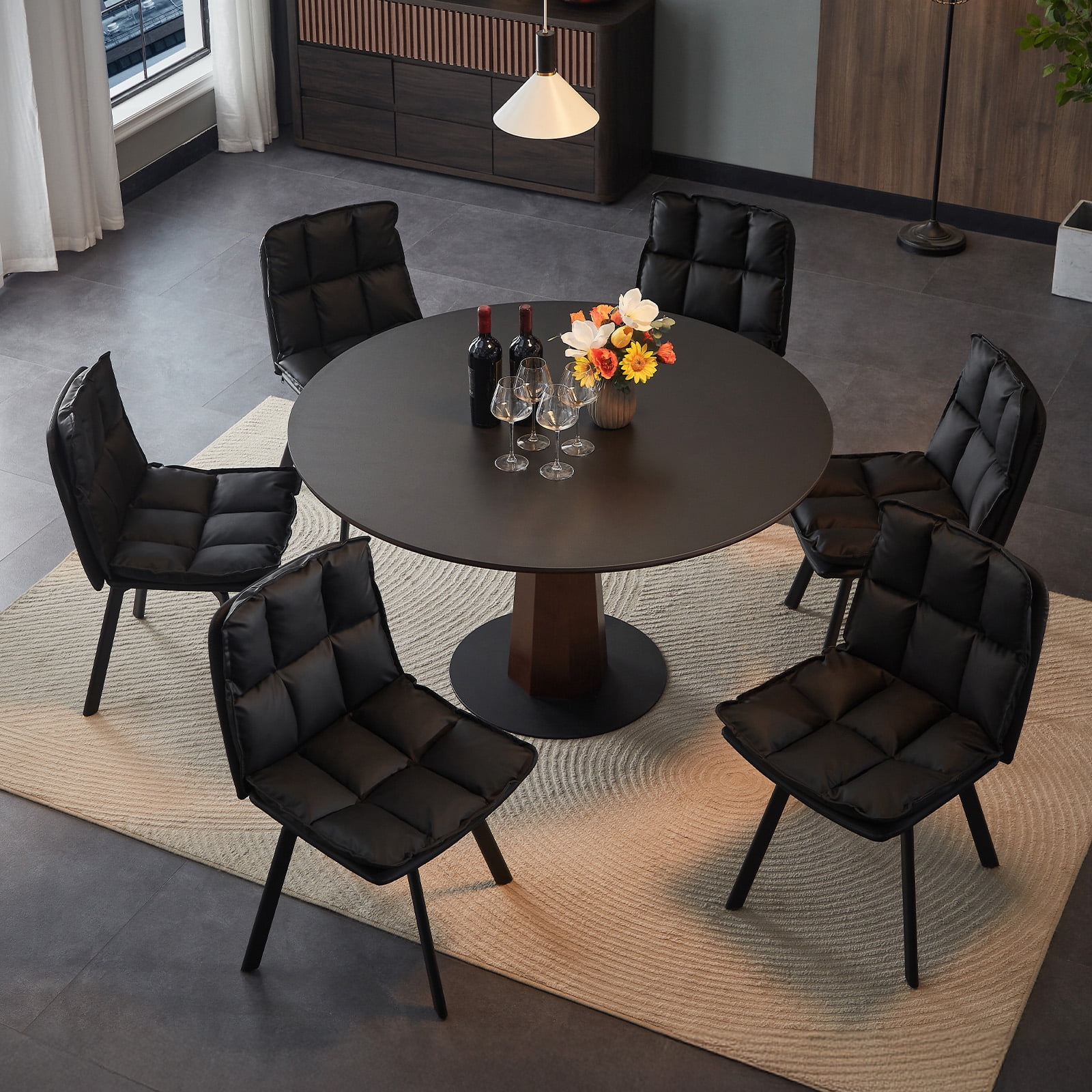 Sailvan Dining Chairs Set of 4, Modern PU Leather Upholstered Kitchen Chairs, Swivel Dining Room Chair with Double-Layer Fabric Cushion, Black