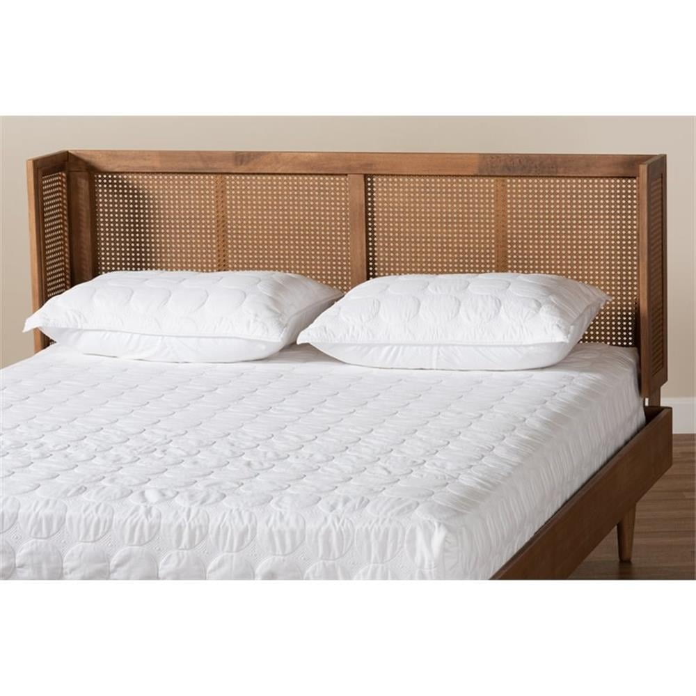 Baxton Studio Rina Mid-Century Modern Ash Wanut Finished Wood and Synthetic Rattan Full Size Wrap-Around Headboard