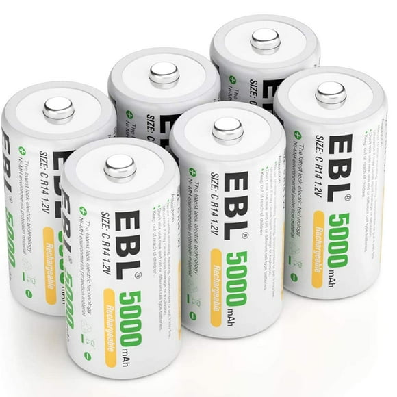 Baterías recargables EBL 5000 mAh, tamaño C, 1,2 V, paquete de 6