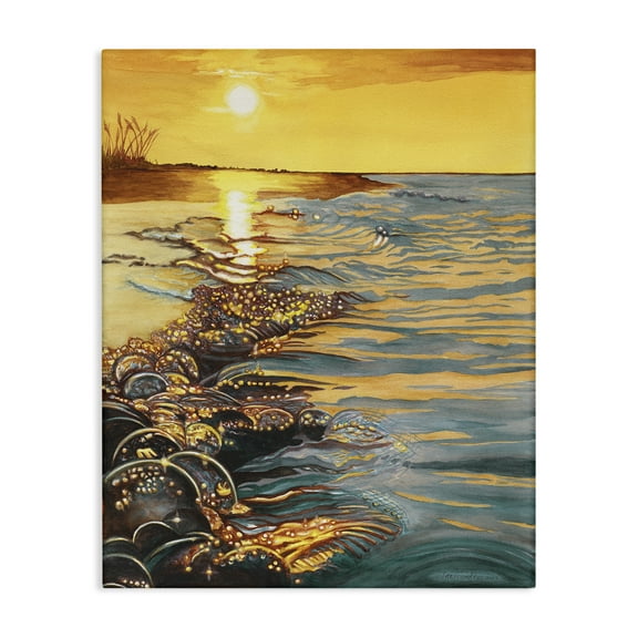 Stupell Industries Saltwater Beach Sunset Landscape Painting Gallery Wrapped Canvas Art Print Wall Art, 16 x 20