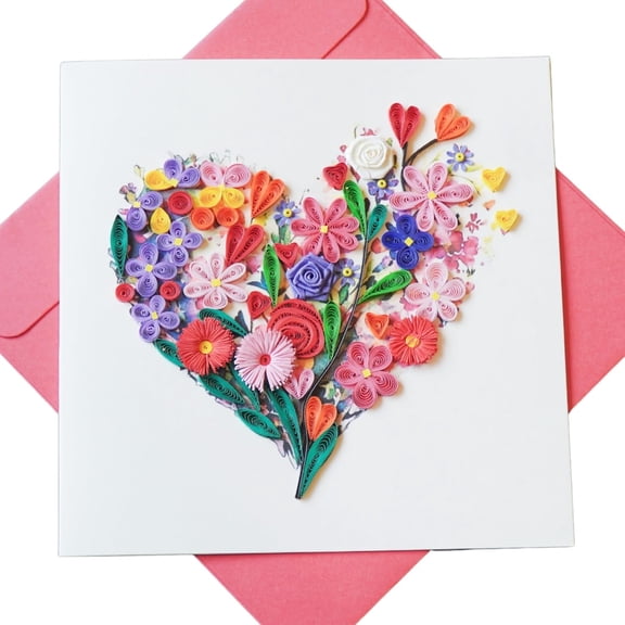 EverLove Unique Quilling Card - Heart Shaped Flower Design | Handmade Greeting Card for Birthday, Anniversary, Christmas, Mother’s Day, Thank You, Friends & Loved Ones
