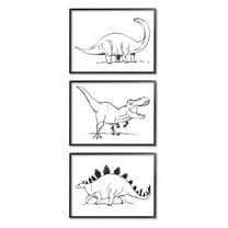 Stupell Industries Dinosaurs Marching Line Drawing Minimal Black White Animals & Insects Painting Black Framed Art Print Wall Art, 11 x 14, Set of 3