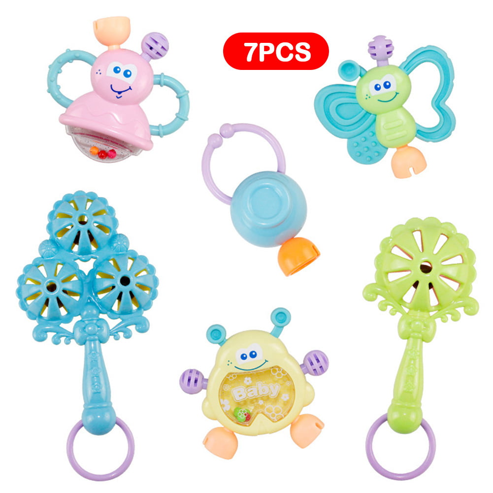 6 Pack Baby Toddler Newborn Rattles Teether Soothing Easy Grip Textured Toy 3m+ 
