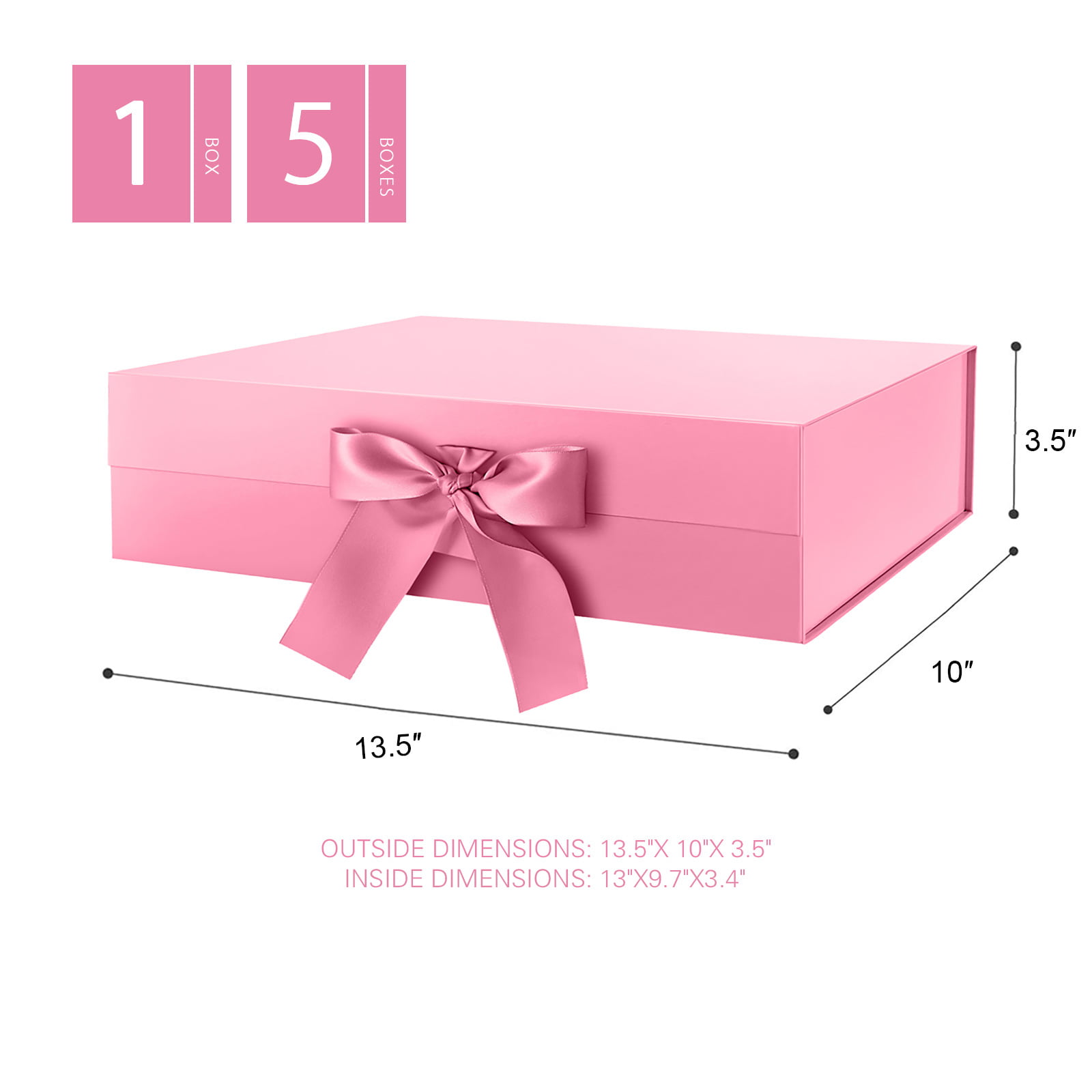 Ribbon Gift Box,Pink Rigid Thick Gift Box,Box with Ribbon, Magnetic Box,9.2x6.8x2.8inch  