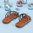 thumbnail image 6 of BOBOGOJP Girl's PU Leather Rhinestone Sandals Butterfly Strappy Flat Open Toe Elegant Slides Sandals Black for Size 8, 6 of 8
