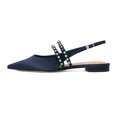 thumbnail image 2 of XYD Women Classic Rhinestone Dual Straps Satin Flats Closed Pointed Toe Studded Slingback Sandals Dating Shoes Size 7 Navy, 2 of 4
