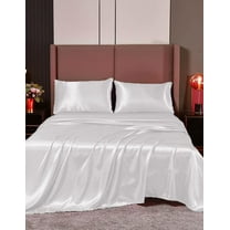 Cloud Fino 100% Pure Silk Satin Sheet Set 6pcs, Silk Fitted Sheet,Silk Flat Sheet&Silk Pillowcases Set !(King White)