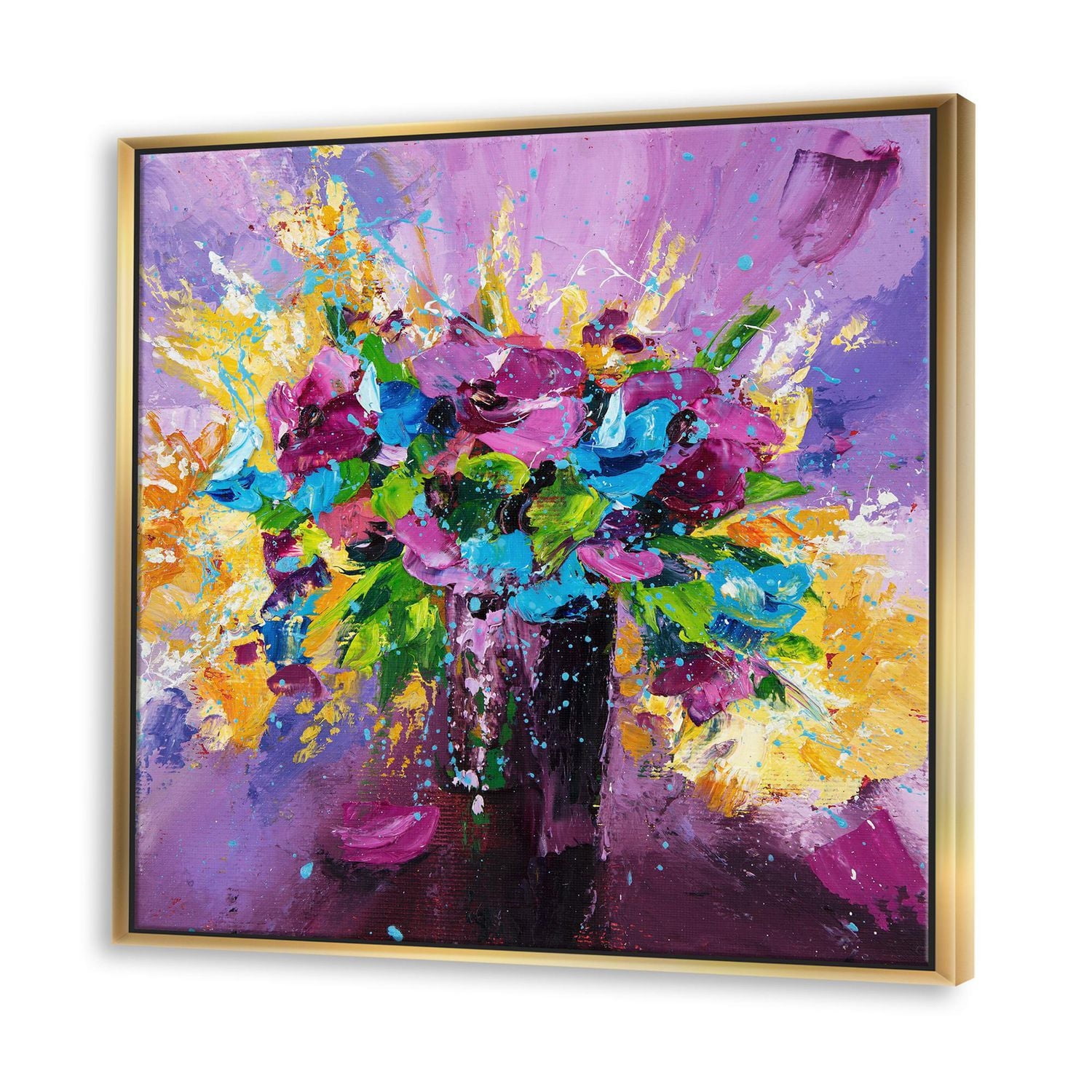 Designart Bright Bouquet Of Spring Flowers On Purple Background FLOAT FRAME WALL ART