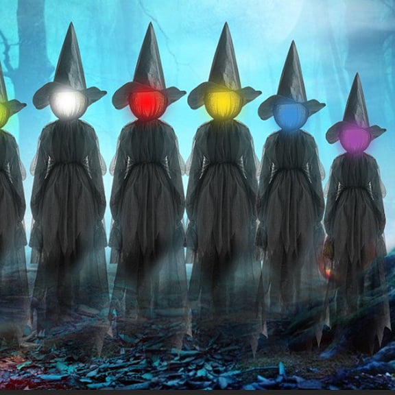 Halloween Witch Decorations Outdoor, Holding Hands Standing Witches, Sound-Activated Sensor Screaming, Color Luminous Lighting, Halloween Witches with Stakes for Outdoor Halloween Witch Decor