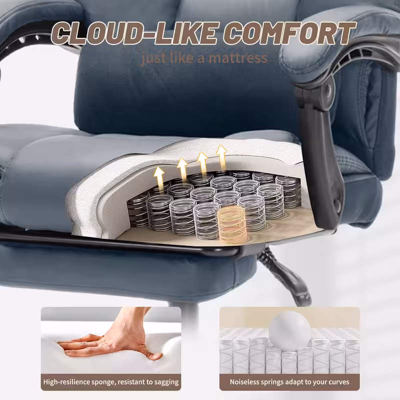 Qusaphy Heavy Duty 600 LBS Executive Office Chair, Breathable Fabric Big and Tall Computer Chair with Memory Foam Spring Cushion, 155° Recline Ergonomic Desk Chair with Lumbar Support
