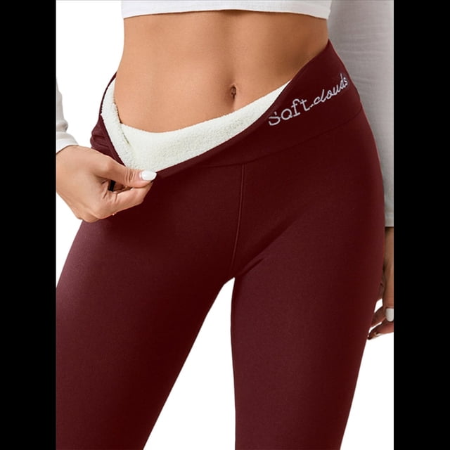Leggings de Cintura Alta y Gruesos para Mujer: Pantalones de Yoga, Ciclismo y Entrenamiento con Control de Abdomen Sin Transparencias. Inglés y Vino Tinto L