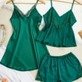 thumbnail image 4 of SwiftWear Women's Green Satin Pajama Set -Lace Trim V-Neck Nightdress Matching Cami &Shorts, 3-Piece Summer Cooling Pajamas Sets Sleepwear, 4 of 6
