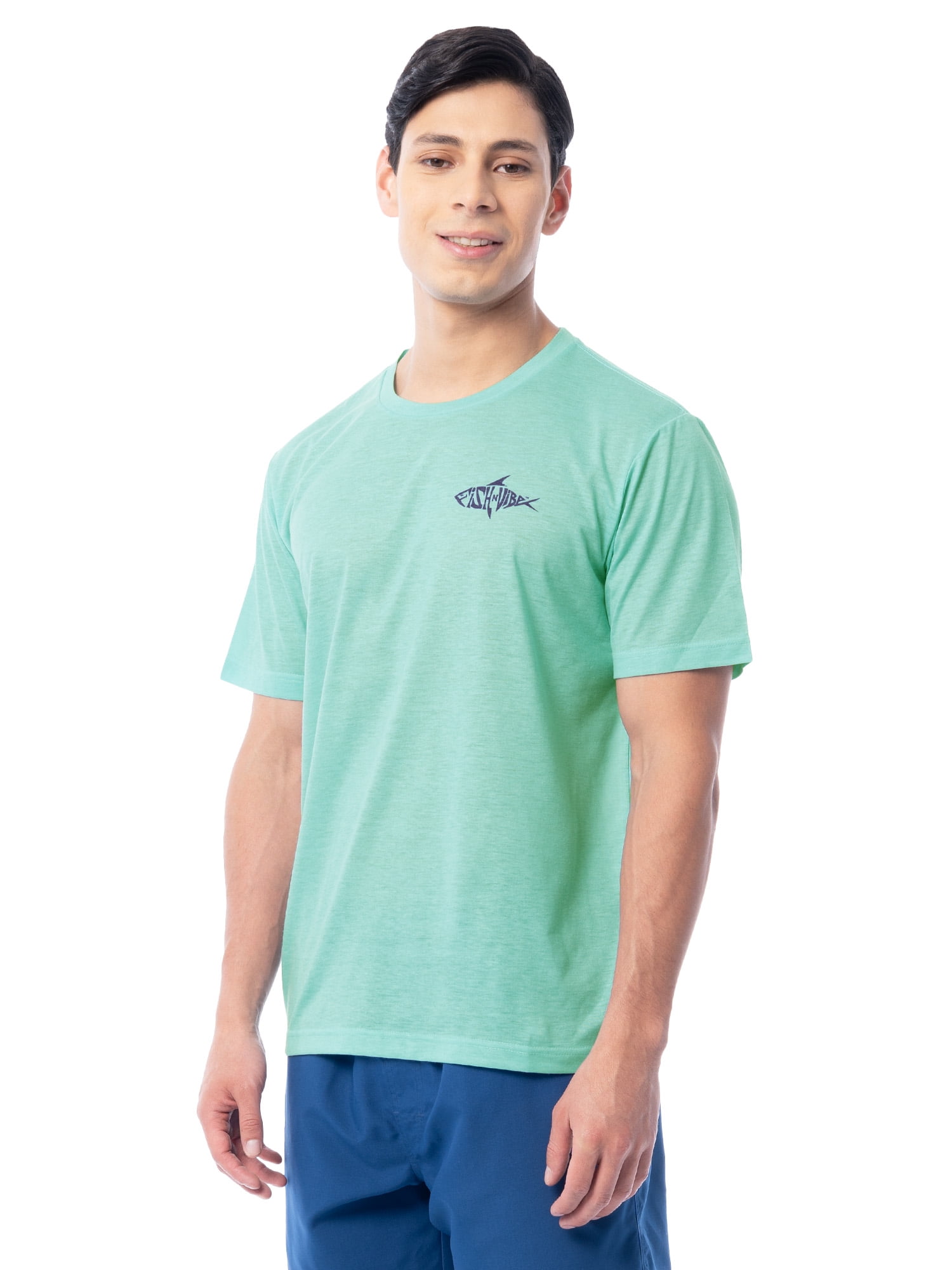 Fish N Vibe Men's Short Sleeve Fishing Performance Outdoor Graphic T-Shirt, Aqua Haze, M