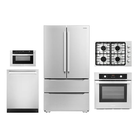 5 Piece Kitchen Package With 30  Gas Cooktop 24  Built-in Fully Integrated Dishwasher 24  Single Electric Wall Oven 24  Built-In Microwave Drawer & French Door Refrigerator