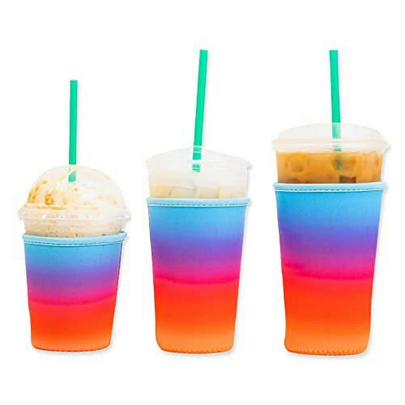 3-Pack (16-32oz) Reusable Neoprene Insulator Sleeve for Iced Coffee or Cold Beverage Cups (Fire and Ice)
