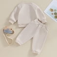 thumbnail image 3 of Okbabeha Toddler Boys Spring Fall Winter Outfits Solid Color Crew Neck Long Sleeve Sweatshirts and Long Pants 2Pcs Clothes Set, 3 of 7