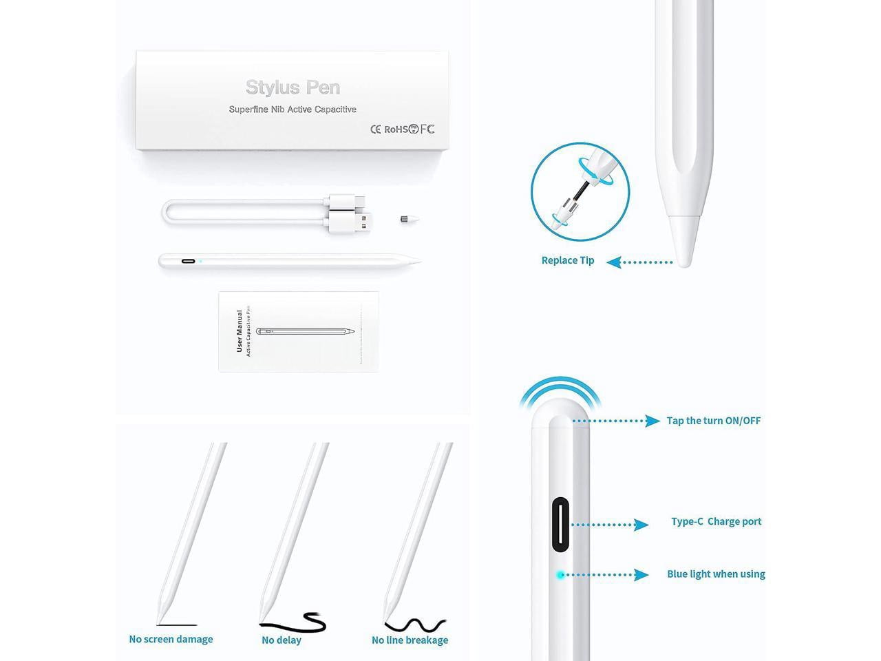 Stylus Pens for iPhone iPad & Android Tablets, White