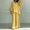 thumbnail image 5 of Usloyux Women's Plus Size 2 Piece Outfits V Neck Ruffle Sleeve Top and Wide Leg Pants Matching Lounge Set Casual Boho Vacation Tracksuit, Yellow 3XL, 5 of 5