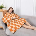 thumbnail image 5 of Oversized Wearable Blanket Hoodie,Orange and White Wavy Checkerboard Pattern Sherpa Blanket Hoodie with Super Pockets,Super Warm Fuzzy Pullover for Women & Men, 5 of 6