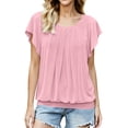 thumbnail image 2 of TGSLY Ruffle Short Sleeve Tops for Women Lightweight Thin Casual Crew Neck Front Pleated Blouses Loose Flowy Dressy Elastic Banded Hem Solid Color Tshirts M, 2 of 9
