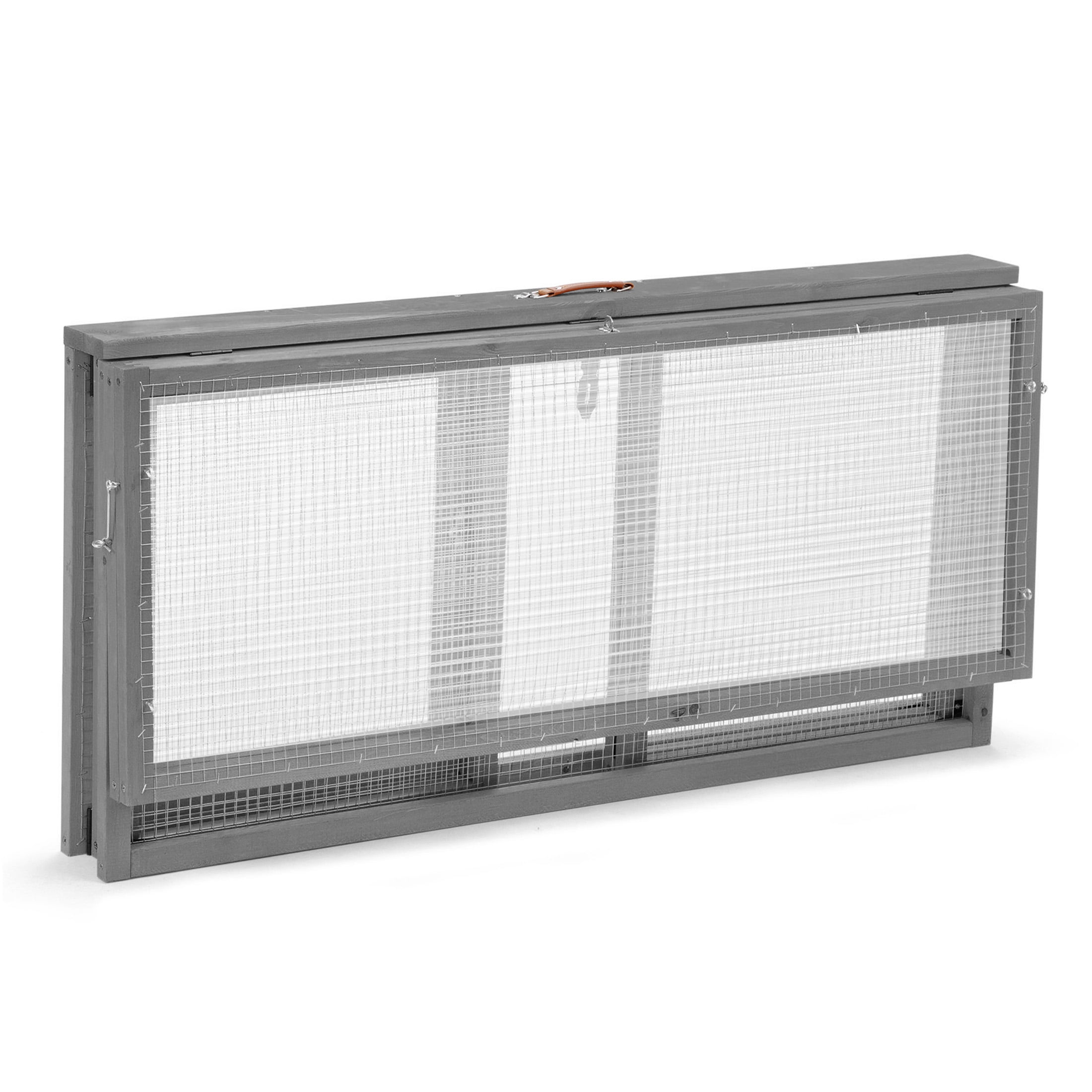 JERFIT Outdoor Rabbit Hutch, Foldable Wooden Bunny Cage with Lockable Doors & Waterproof Roof, Heavy-Duty Metal Wire Mesh, Gray