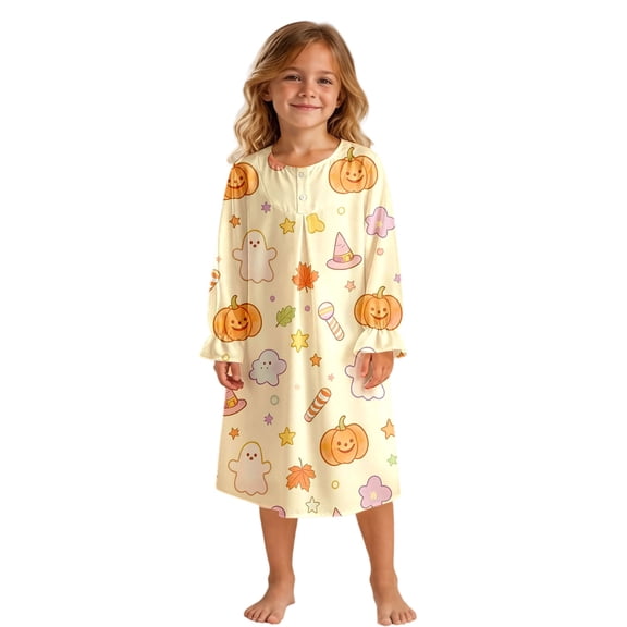 Elegyee Girls Halloween Ruffle Long Sleeve Nightgown Cute Cartoon Sleep Dress(3-14 Years)