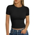 thumbnail image 3 of LISTHA Womens Summer Crop Tops Short Sleeve Going Out Workout Crew Neck Cropped T Shirts Basic Summer Tight Tees Black L, 3 of 7