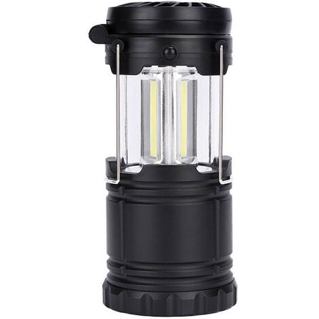 Lámpara de camping portátil 2 en 1 con LED de alta intensidad, lámpara de emergencia retráctil portátil para exteriores con ventilador, viene sin pilas secas, color negro esmerilado, 1 unidad