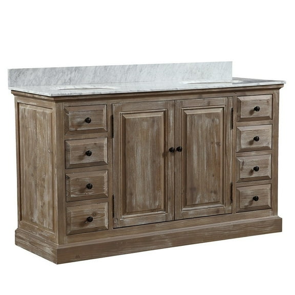 Infurniture  Rustic-style Fir Wood 60-inch Double-sink Bathroom Vanity with Carrera White Top