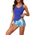 thumbnail image 4 of INSPIRE CHIC Women's Criss Cross Strappy Bikini Sets 2 Piece Pattern Drawstring Boyshorts Bottoms Swimwear Suits X-Large Blue, 4 of 5