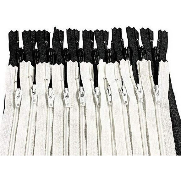 100Pcs #3 Skirt & Dress Black & White YKK Coil Closed Bottom for Sewing Craft & Apparel - Made in The United States - 50 Black & White Zippers (100 Zippers Per Pack) (22" Inches)