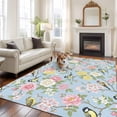 thumbnail image 2 of Blue Spring Floral Area Rugs 5'x8', Small Throw Rugs for Classroom Bedroom, Elegant Farmhouse Flowers Birds Watercolor Indoor Outdoor Rug Non-Slip Low Pile Carpet Runner Reversible Floor Mats, 2 of 8