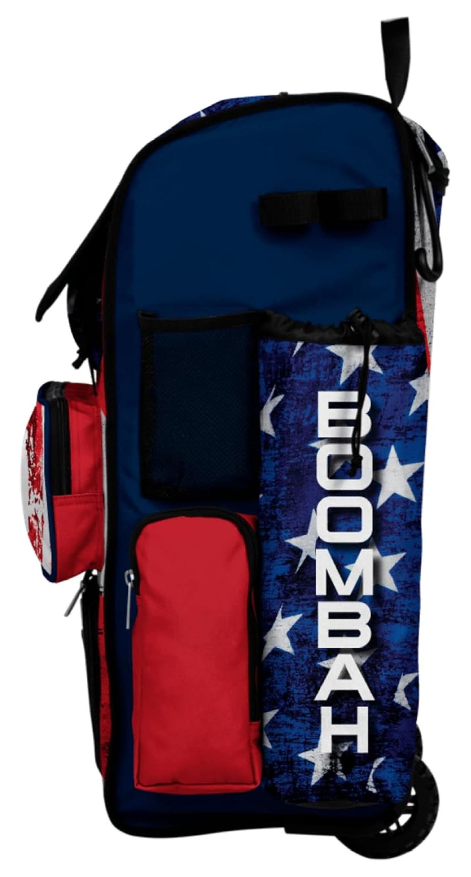 Rolling Telescopic Baseball Softball Gear Bag Navy Red White