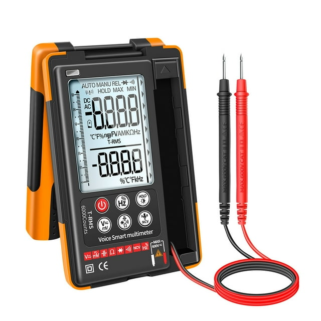 Graflsoa ANENG Q60S Voice-Controlled Digital Multimeter with LCD Backlight, Non-Contact Voltage Detection, and Flashlight Function - Orange