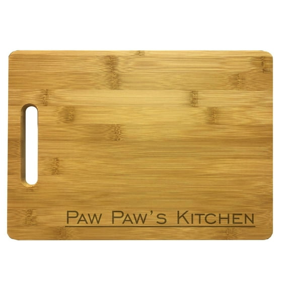 PrecisionNC Grandpa Cooking Gifts Paw Paw's Kitchen Engraved Large Sized Natural Wood Cutting Board Bamboo