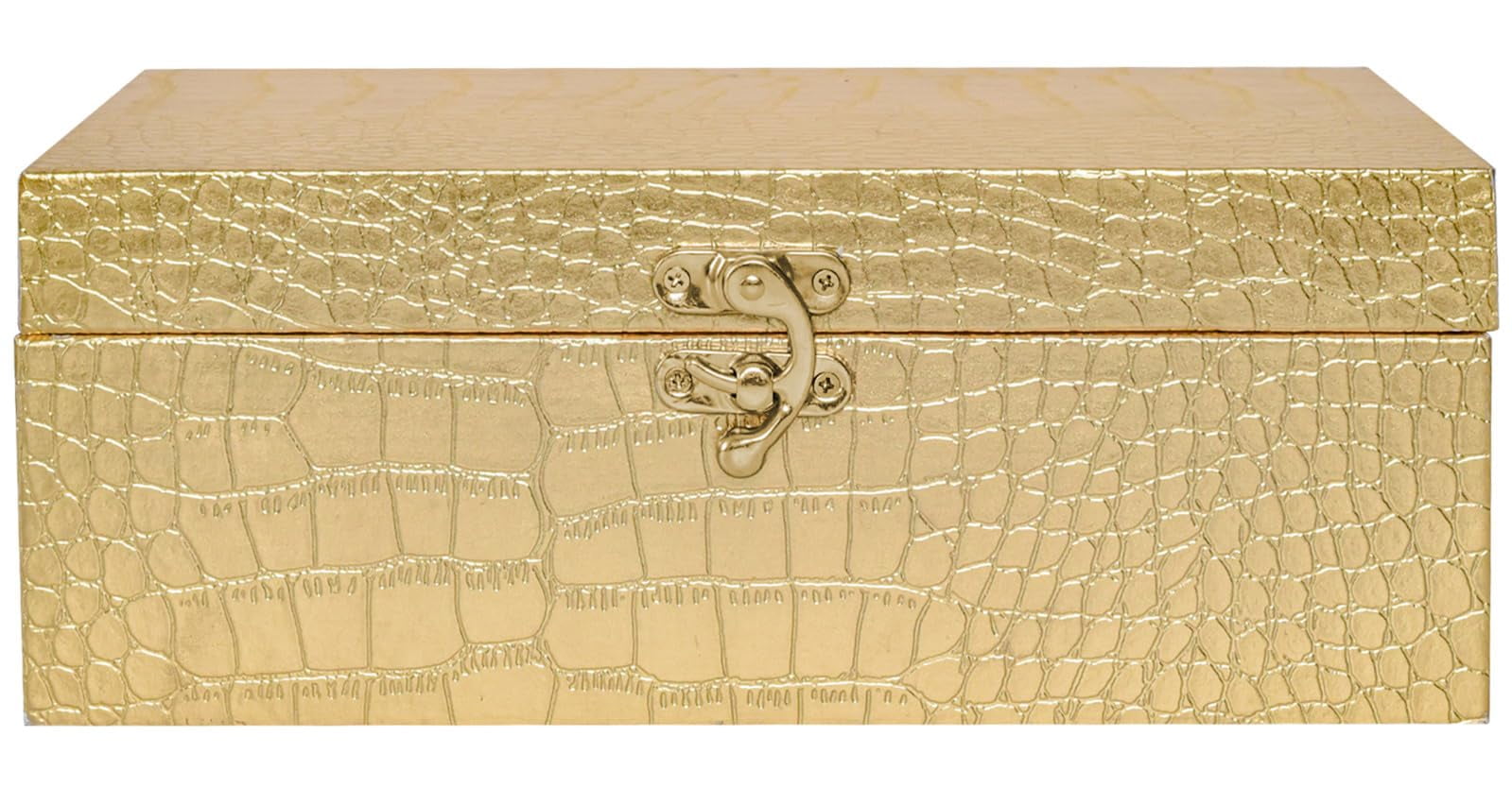MODE HOME Set of 2 Gold Crocodile Leather and Wood Nesting Storage Boxes, Decorative Keepsake Chests with Clasps