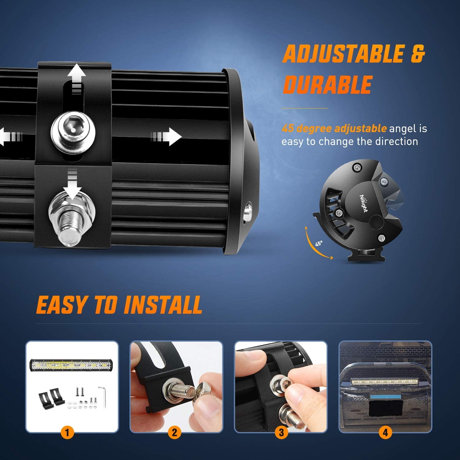 Nilight 20 Inch 60W Waterproof Flood Offroad Vehicle Light Bar 420W Triple Row 4 Pack